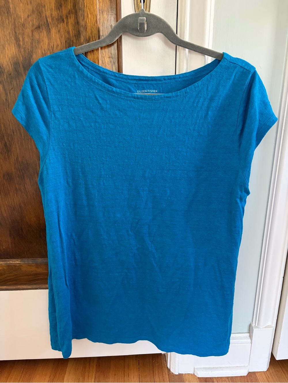Eileen Fisher Sapphire Blue Short-Sleeve Linen Tee